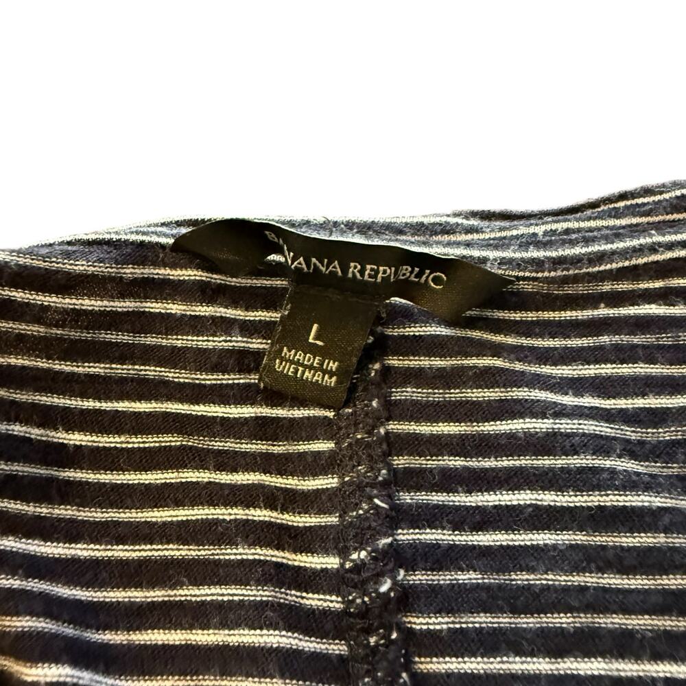 Banana Republic Women’s navy blue white striped scoop longsleeve top, Large - Picture 3 of 5